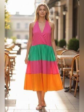 Mira Sundress Color Block Vibrant Tropical Vibes Cotton